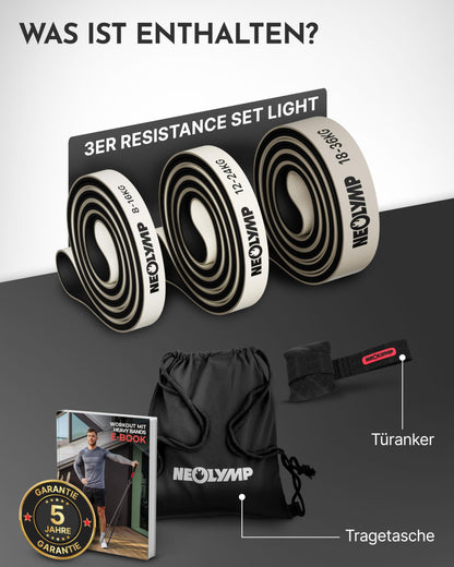 NEOLYMP Resistance Bands aus Naturlatex, 3er Set leicht (8-36 kg)