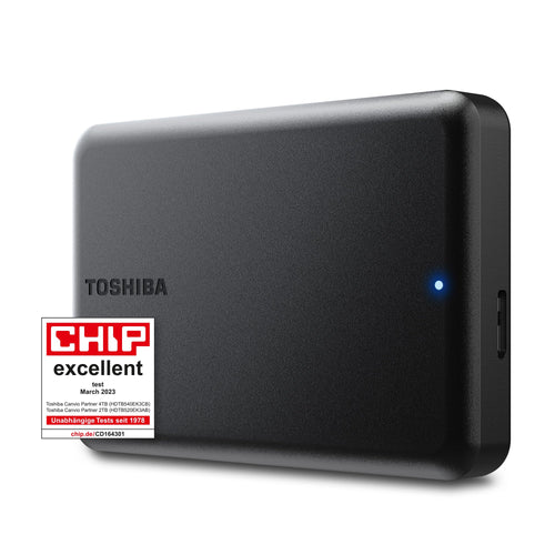 TOSHIBA Canvio Partner 2.5'' Externe Festplatte 4TB USB 3.2. Rechteckige schwarze Festplatte zum mobilen Speichern von Daten.