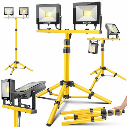 MASKO LED Baustrahler 2x50W mit Stativ und Fernbedienung IP65, zwei drehbare Strahlköpfe