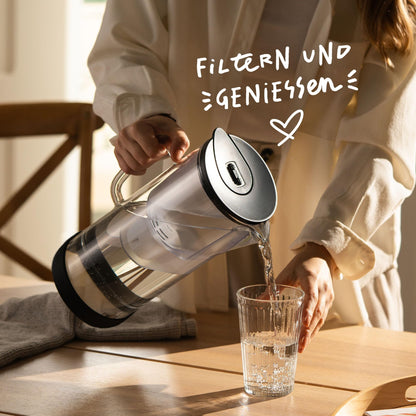 SILBERTHAL Wasser Filterkannen Set Glas 2.7 Liter inkl. 3 Filterkartuschen
