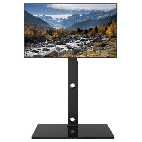 BONTEC TV-Ständer für 30-70 Zoll TVs, schwenkbar, höhenverstellbar, mit Glasboden und Ablageregal