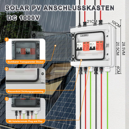 Warmfay Überspannungsschutz PV DC 1000V 32A, 2 String, IP65