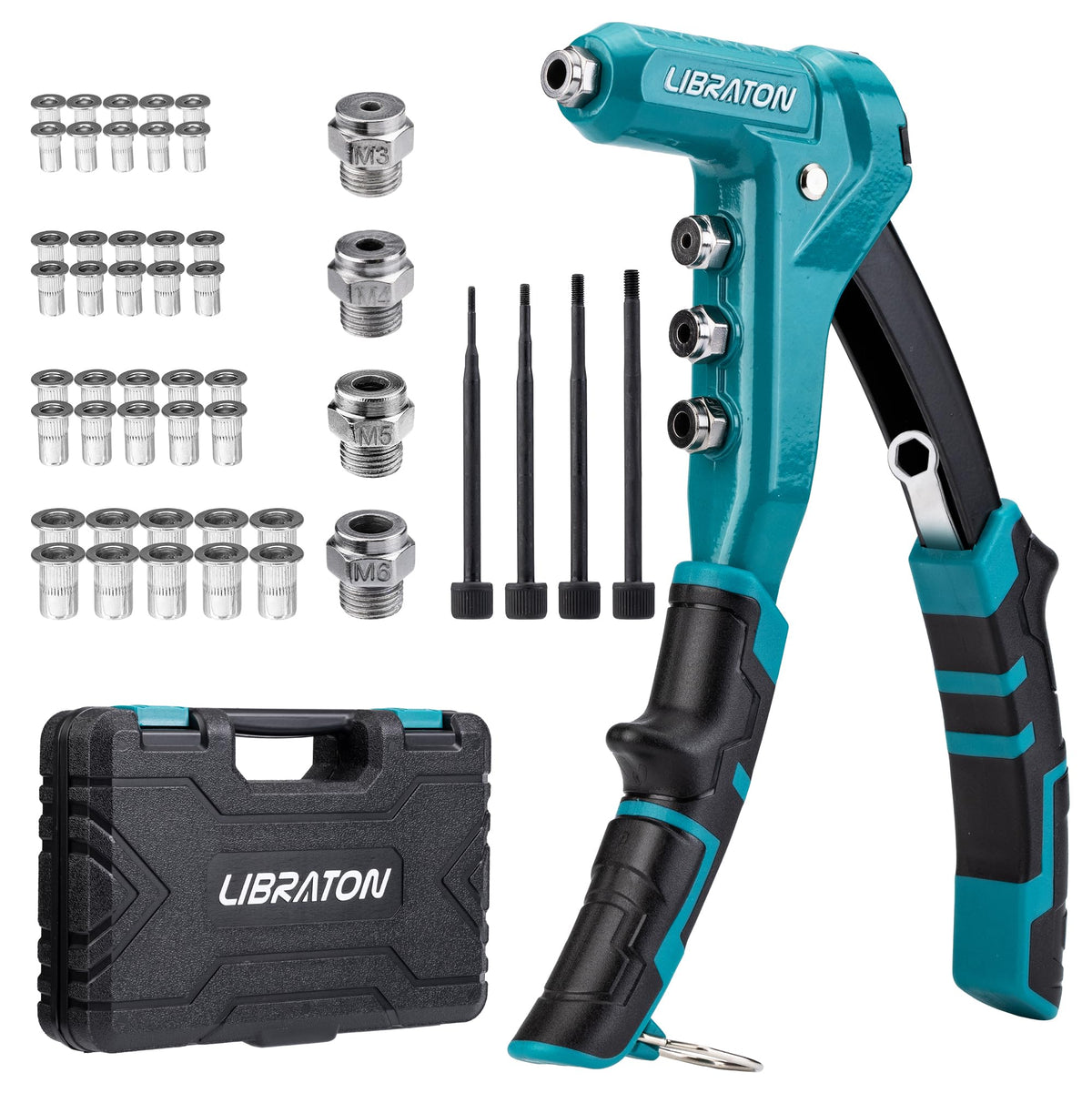 Libraton Nietmutternzange Set 9,5 Zoll mit 40 Nietmuttern M3-M6, Handnietwerkzeug aus Aluminium-Druckguss