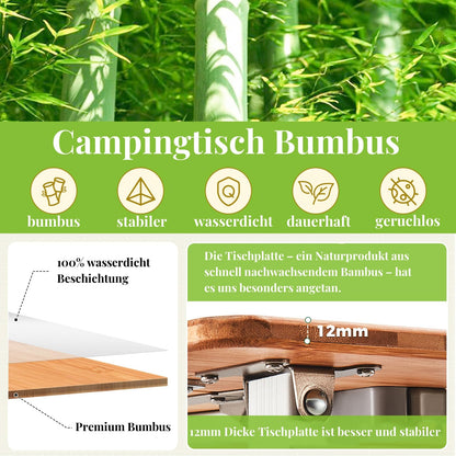 KingCamp Campingtisch Bambus Klapptisch höhenverstellbar – 100x65cm