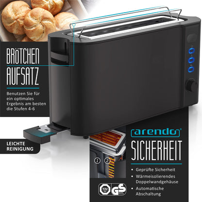 Arendo Wasserkocher 1.5L & Toaster Set Edelstahl Schwarz
