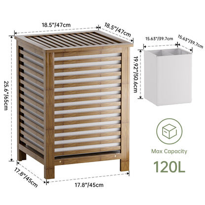 SMIBUY Grosser Wäschekorb Bambus mit Deckel - Nussbaum