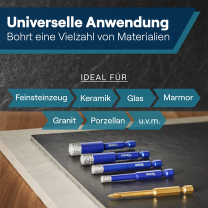 WERKSTEIN Fliesenbohrer Set, Diamantbohrer 6–12 mm + Karbidbohrer