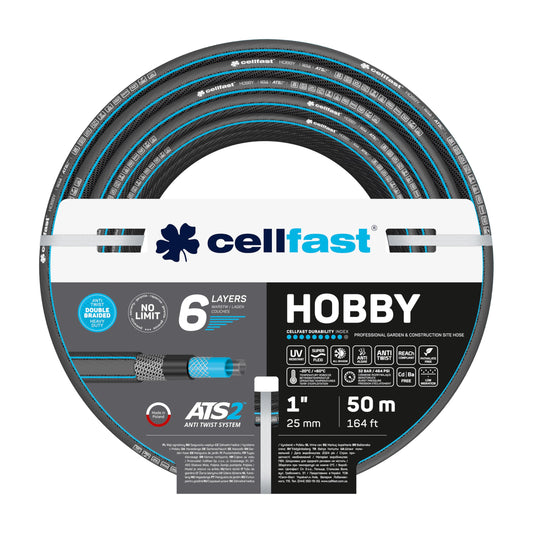 CELLFAST Gartenschlauch 6-lagig – 1 Zoll, 50 Meter. Ein langer Schlauch zur Gartenbewässerung und Wasserleitung.