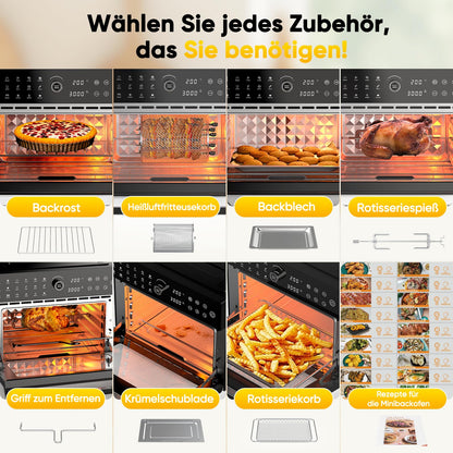cookwise Heissluftfritteuse XXL 30L Minibackofen mit Umluft, 1800 W