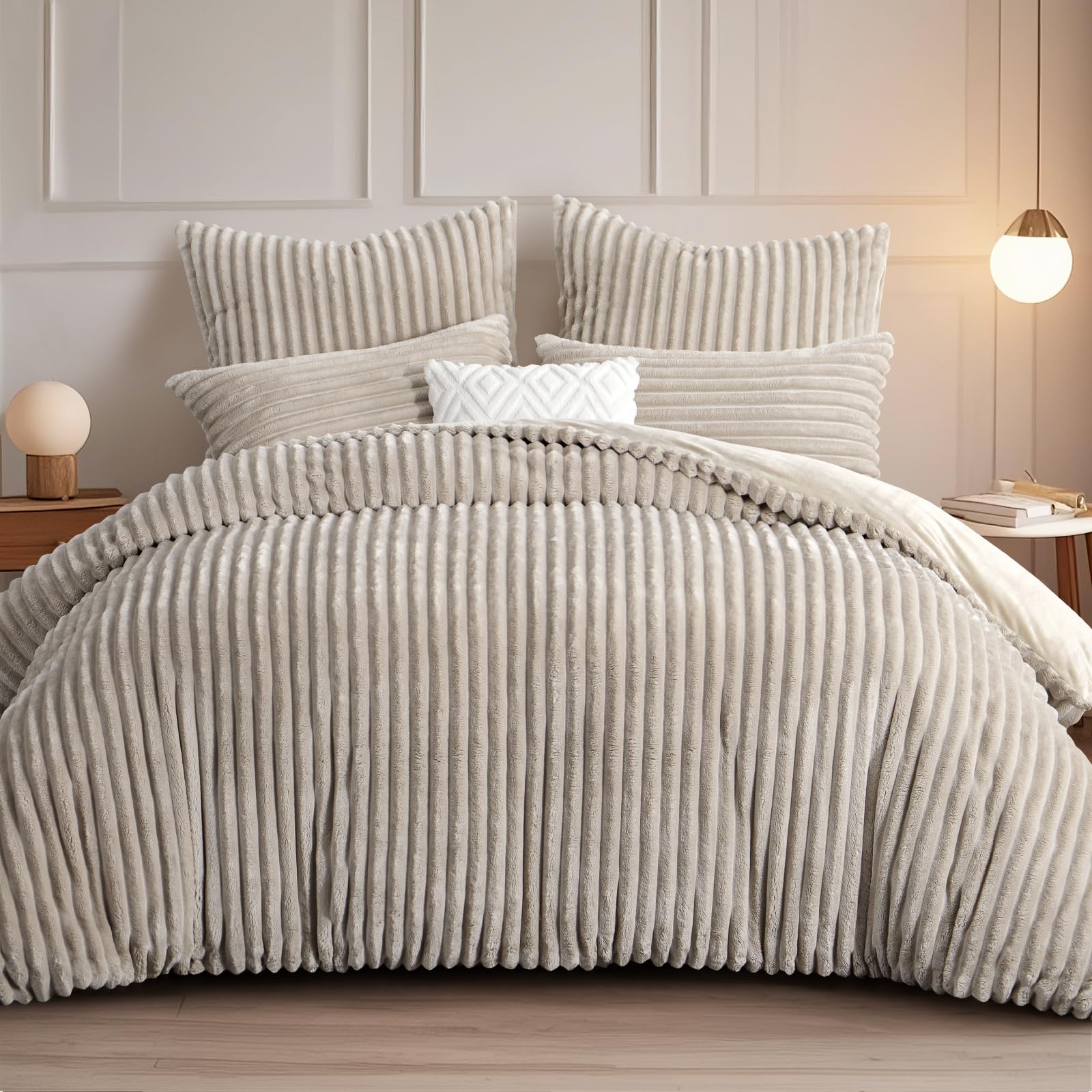 RUIKASI Teddy Fleece Winter Bettwäsche Set – 200x220 Beige, beiges, kuscheliges Fleece-Set für Wärme in kalten Nächten.