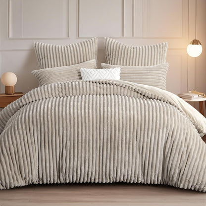 RUIKASI Teddy Fleece Winter Bettwäsche Set – 200x220 Beige, beiges, kuscheliges Fleece-Set für Wärme in kalten Nächten.