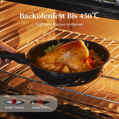Redchef Kochgeschirr-Set 16-teilig mit abnehmbaren Griffen, schwarz