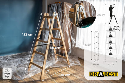 DRABEST Holz Klapp-Stehleiter - 2x5 Sprossen Beidseitig