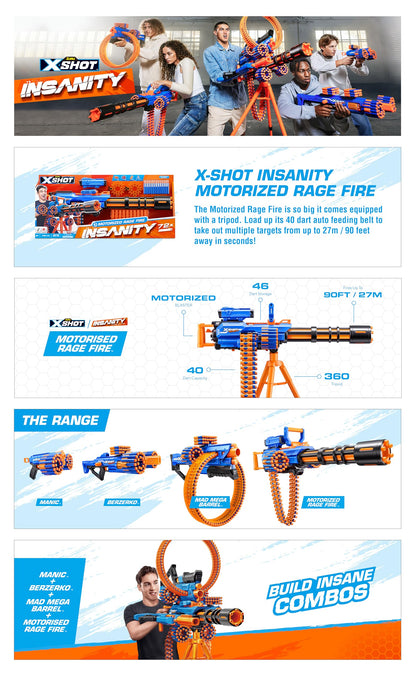 Zuru XSHOT Insanity Motorisierter Gatling Blaster mit Stativständer inklusive 72 Darts