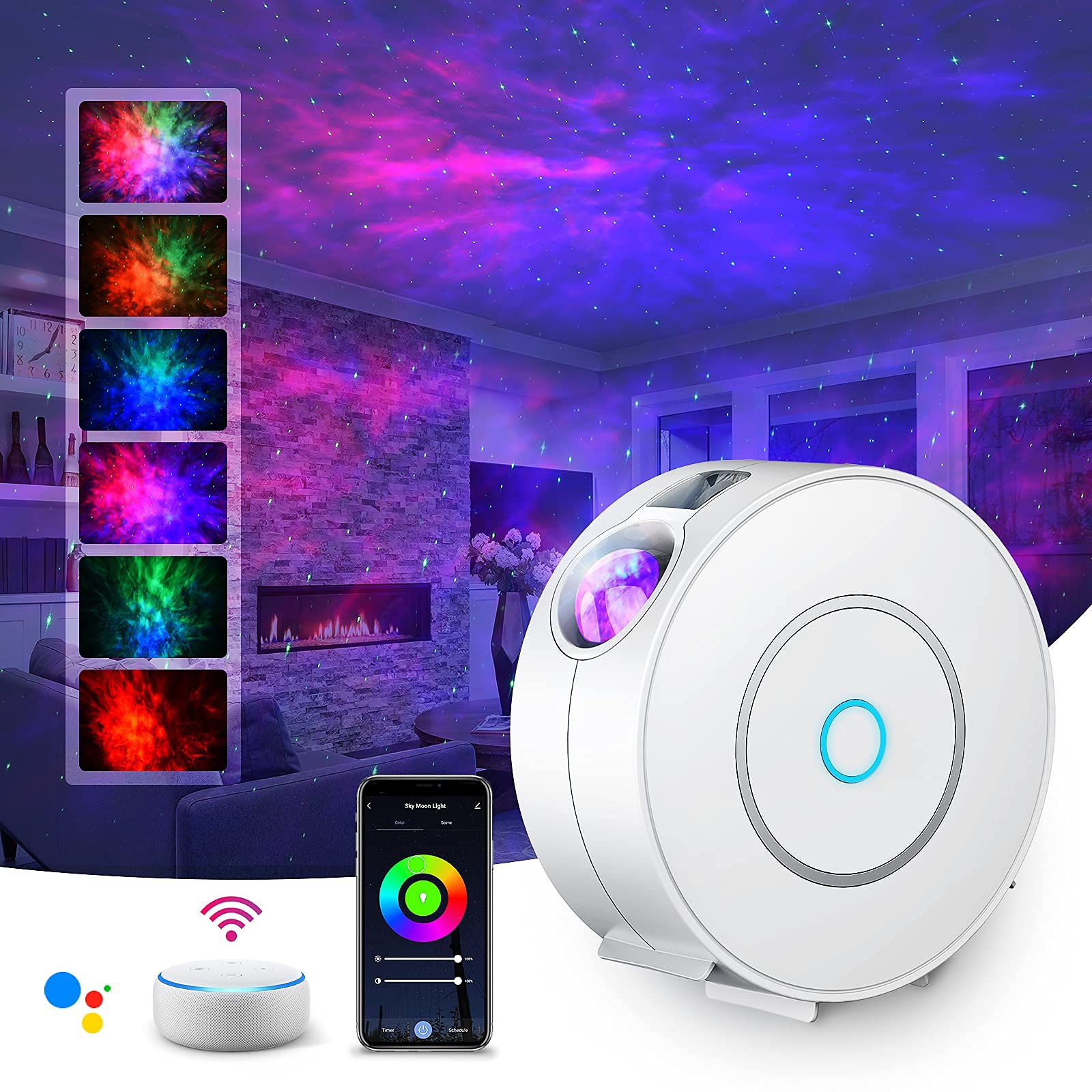 SUPPOU SK20 LED Sternenhimmel Projektor, Smart Nachtlicht mit WLAN – projiziert Sterne und Nebel