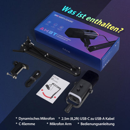 FIFINE XLR USB Dynamisch Streaming Mikrofon – mit Arm