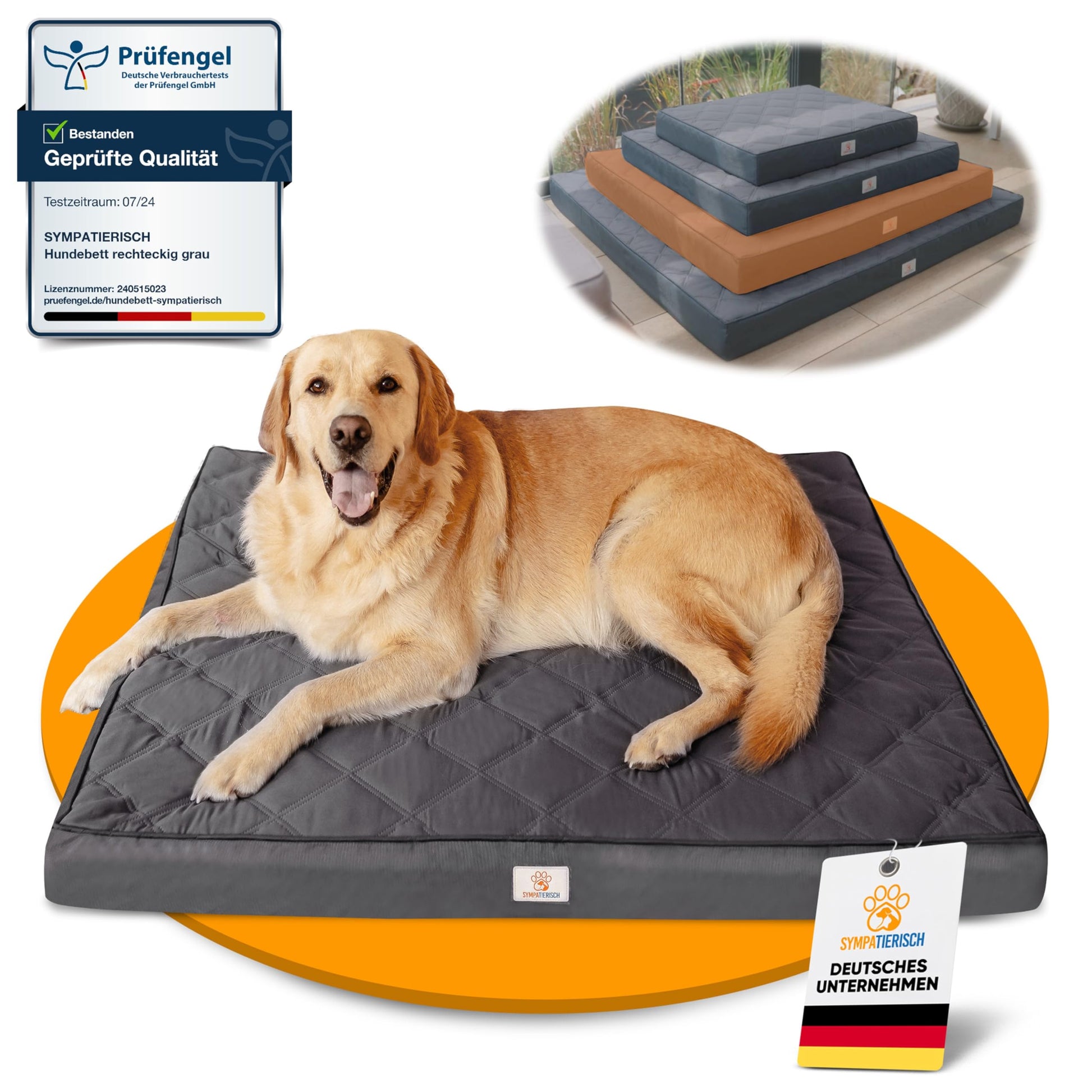 Fellglück Orthopädisches Hundebett wasserdicht - 110x100x9 cm. Rechteckiges Bett bietet orthopädische Unterstützung für Hunde, wasserdicht für Hygiene.