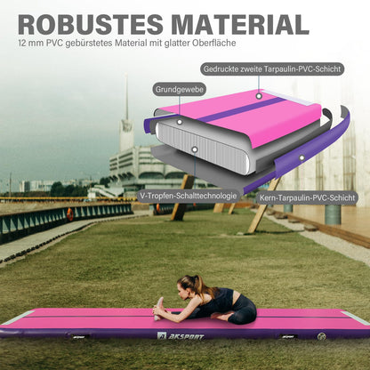 AKSPORT Air Matte Track aufblasbare Gymnastikmatte mit Luftpumpe