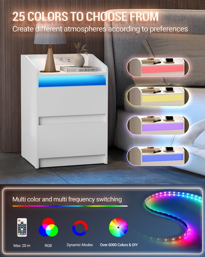 Hzuaneri NS30103X Nachttisch 2er Set – LED, Ladestation, Weiss