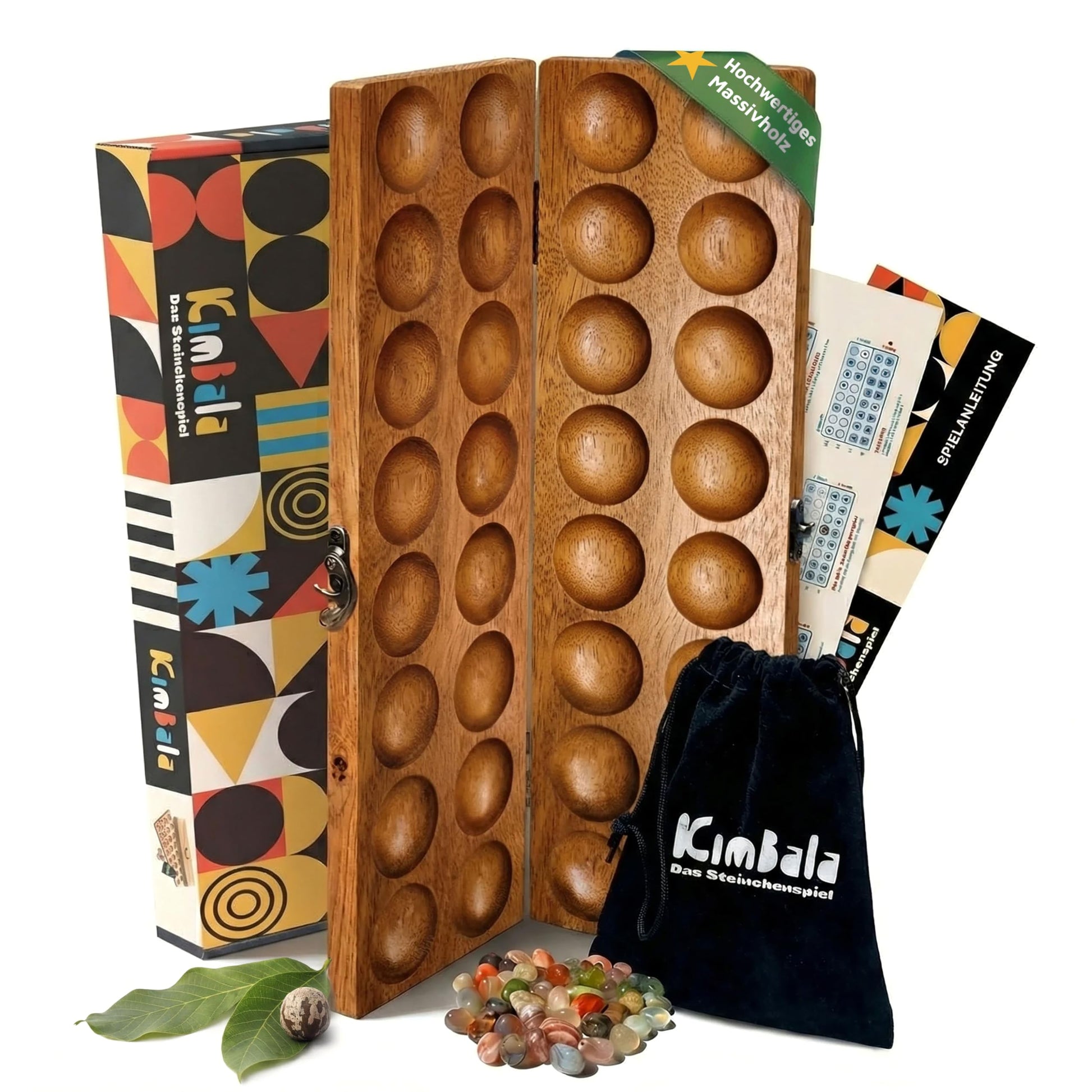 Spielario Kimbala Steinchenspiel aus Holz – Kalaha für 2 Spieler