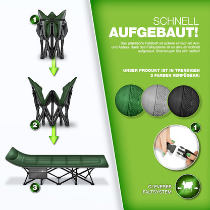 tillvex Campingbett klappbar, Feldbett bis 280 kg mit Tragetasche