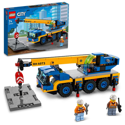 LEGO City Geländekran (60324) - Bauset. Gelber und schwarzer Mobilkran mit Ausleger. Hebt schwere Lasten auf Baustellen mit funktionierendem Hebemechanismus.
