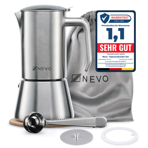 NEVO Espressokocher Induktion aus Edelstahl, 6 Tassen (300 ml), für alle Herdarten geeignet