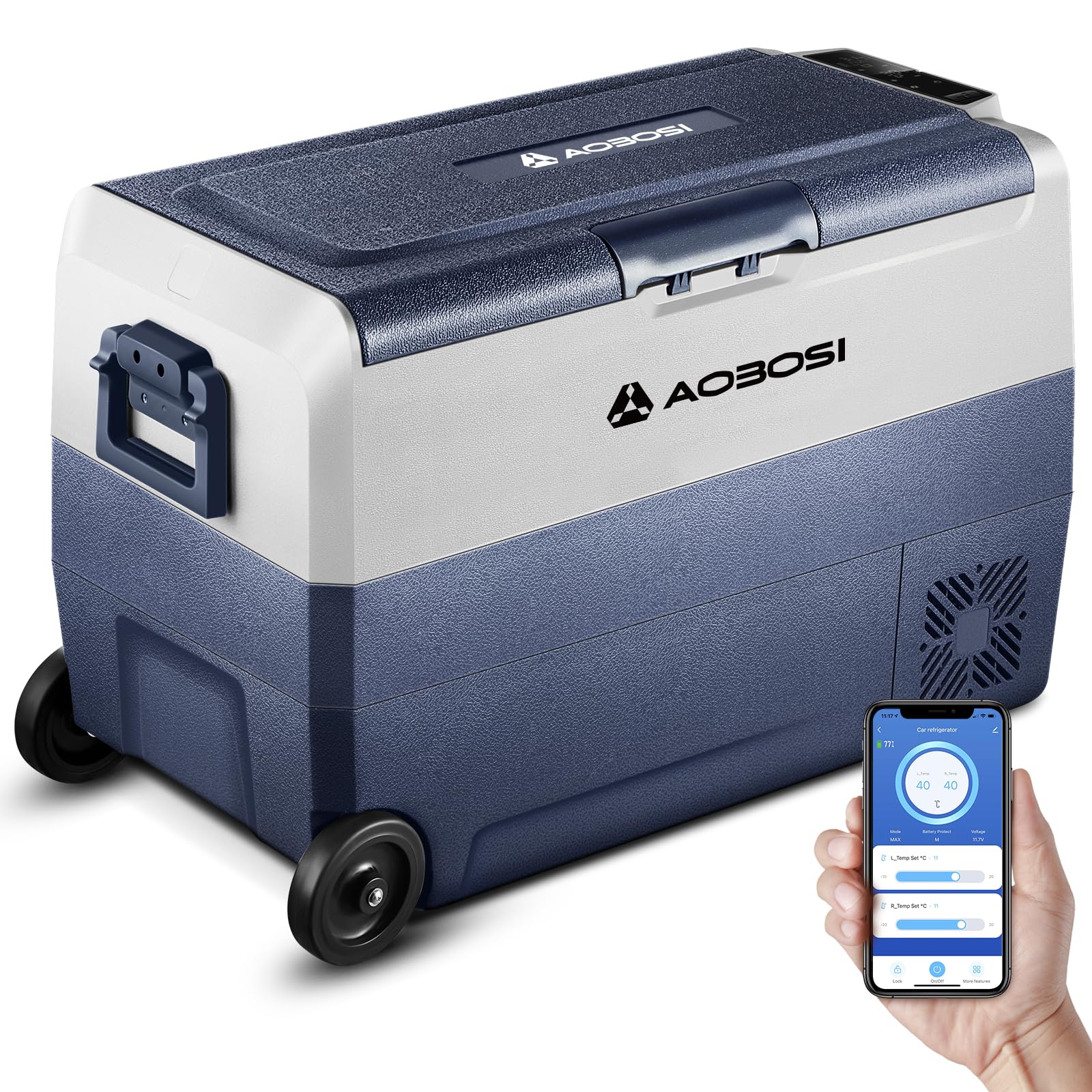 AAOBOSI Kompressor-Kühlbox 50 L Dual Zone mit App-Steuerung 12/24 V, Rollen und Teleskopgriff