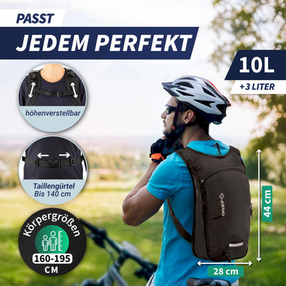 SASMO Fahrradrucksack 10L mit Trinkblase, Thermofach und Helmnetz