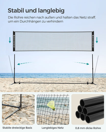 SONGMICS Badminton-Netz 3 m höhenverstellbar, tragbar, schwarz