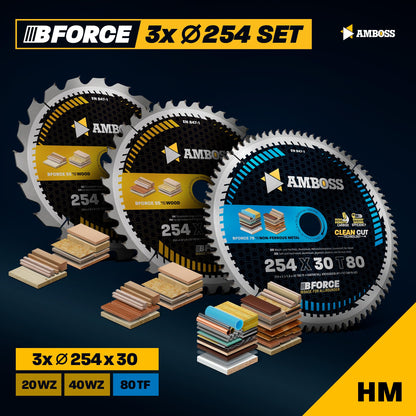 Ø254 x 30 Tisch- Kreissägeblatt Set passend für Bosch GTS 10, PTS 10, PTS 100 T, Festool TKS80, Scheppach HS105, Metabo TK250, TS254 - AMBOSS WERKZEUGE® 254x30 Sägeblatt Sortiment