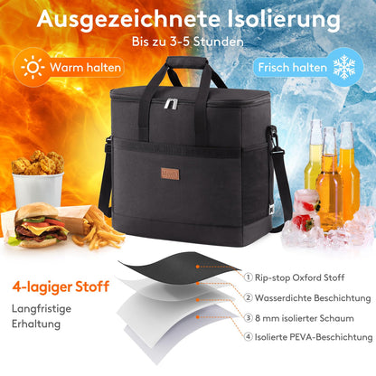 Lifewit Kühltasche 40 L, faltbare Thermotasche für Picknick, schwarz
