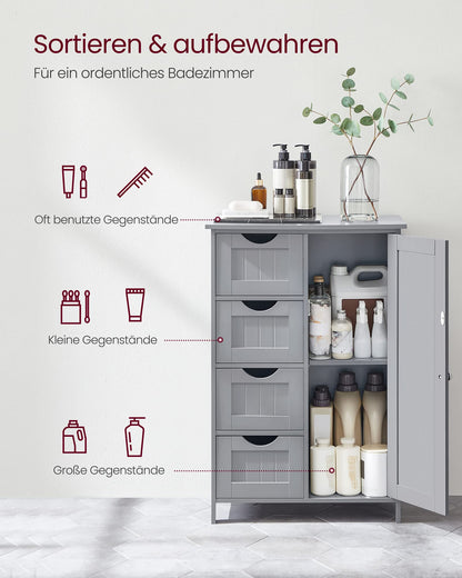 VASAGLE Badezimmerschrank LHC041P36 mit 4 Schubladen, taubengrau
