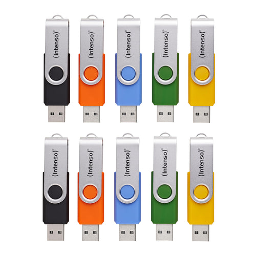 Intenso Basic Line USB-Sticks 8 GB USB 2.0 10er-Pack farbig sortiert mit silbernem Metallbügel