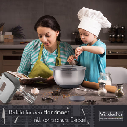 Winzbacher Edelstahl Schüssel Set mit Deckel, 5-teilig, inkl. Reibe