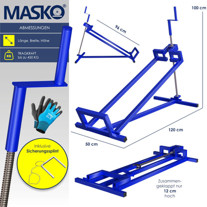 MASKO® Rasentraktorheber XXL 450 kg Hebebühne für Aufsitzmäher - Blau