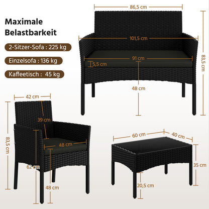 Yaheetech Gartenmöbel-Set Polyrattan 4-teilig mit Sofa & Tisch