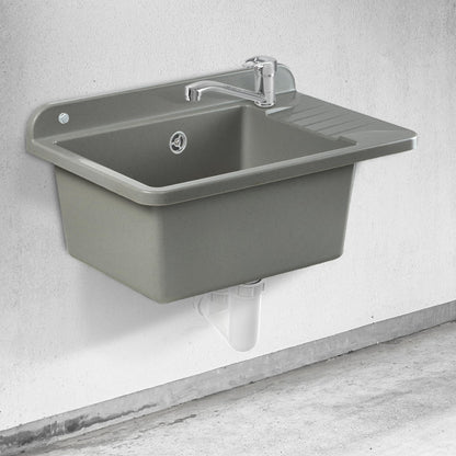 GOSPO Ausgussbecken Polypropylen inkl. Armatur & Siphon - Grau