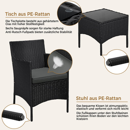 Yaheetech Gartenmöbel-Set 3-teilig, 2 Stühle & Tisch, PE-Polyrattan