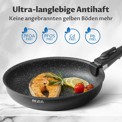 BEZIA Induktions Pfannen Set - Abnehmbare Griffe Antihaft