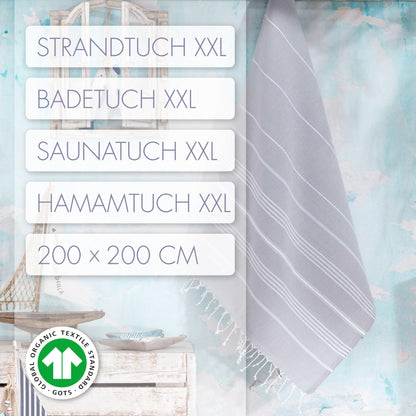 LeStoff Premium Hamamtuch XXL 200x200cm Bio-Baumwolle - Grau