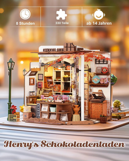 Rolife Miniatur Haus Henrys Schokoladenladen, 330-teiliger Holzbausatz
