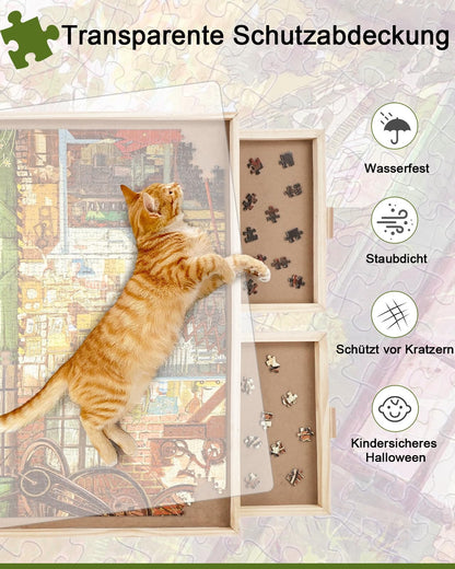 Drehbares Puzzlebrett 2000 Teile mit Schubladen, Abdeckung 72x102cm