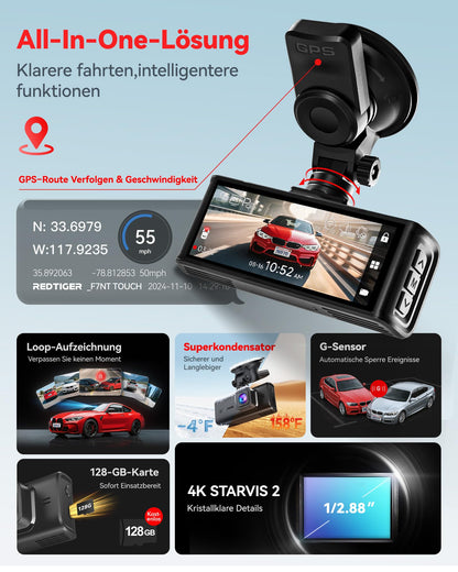 REDTIGER F7N Touch Dashcam 4K Vorne Hinten - GPS WiFi