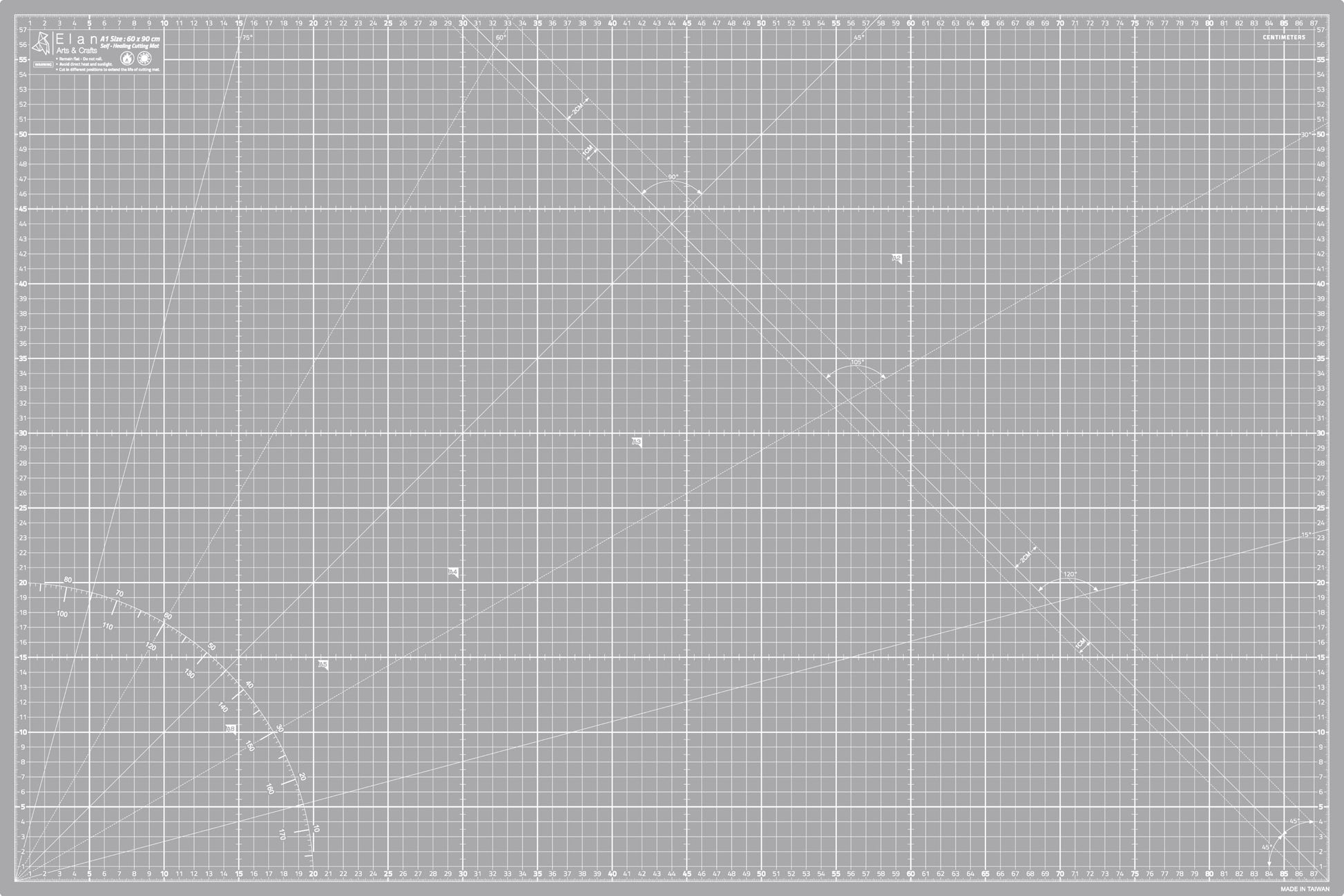 Elan Schneidematte A1 selbstheilend, 60 x 90 cm, 5-lagig, grau, mit weissem Raster