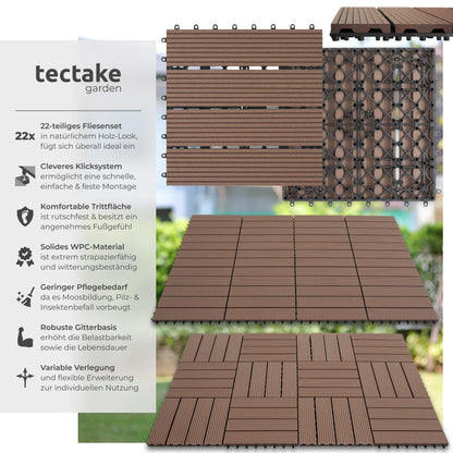 tectake WPC Holzfliesen Tegulas, 22er Set mit Klicksystem, braun