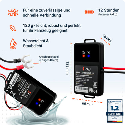 PAJ GPS Vehicle Finder 1.0 4G GPS-Tracker mit Direktanschluss 9-75 V
