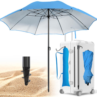 4smile Reise-Sonnenschirm Strand Ø 160 cm, blau, faltbar, UPF 50+ mit Schutzhülle