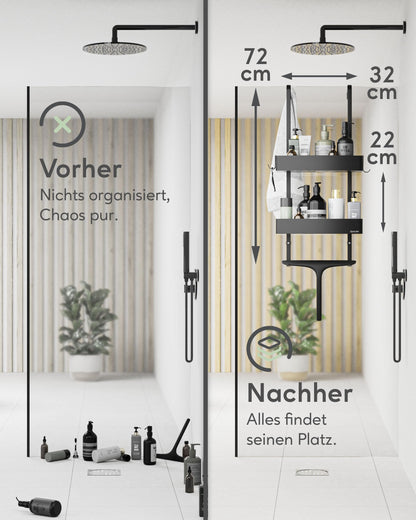 QUALISH® Duschablage zum Hängen ohne Bohren Schwarz Matt