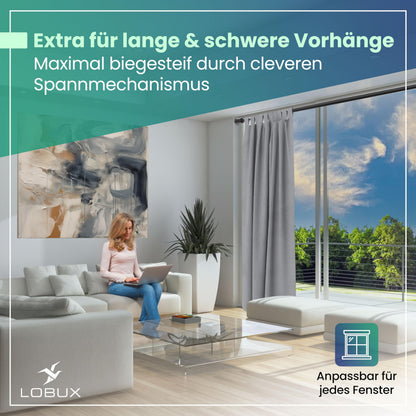 LOBUX Gardinenstange ohne Bohren, schwarz, 110-250 cm, Ø 32 mm